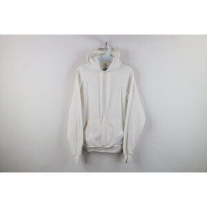 Vintage 80s Hanes Mens Size Medium Blank Hoodie Sweatshirt White Streetwear USA